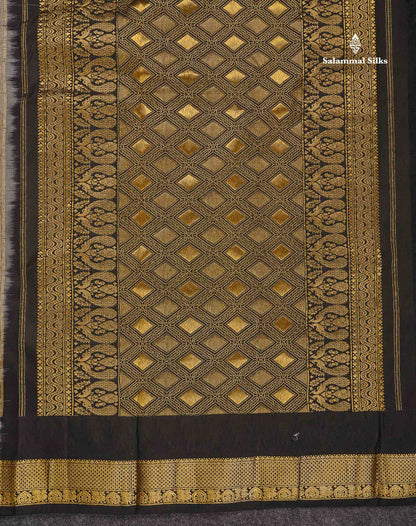 Pure Kanjivaram Silk Saree - White Colour Body Zari Butta & Contrast Black Traditional Temple Border