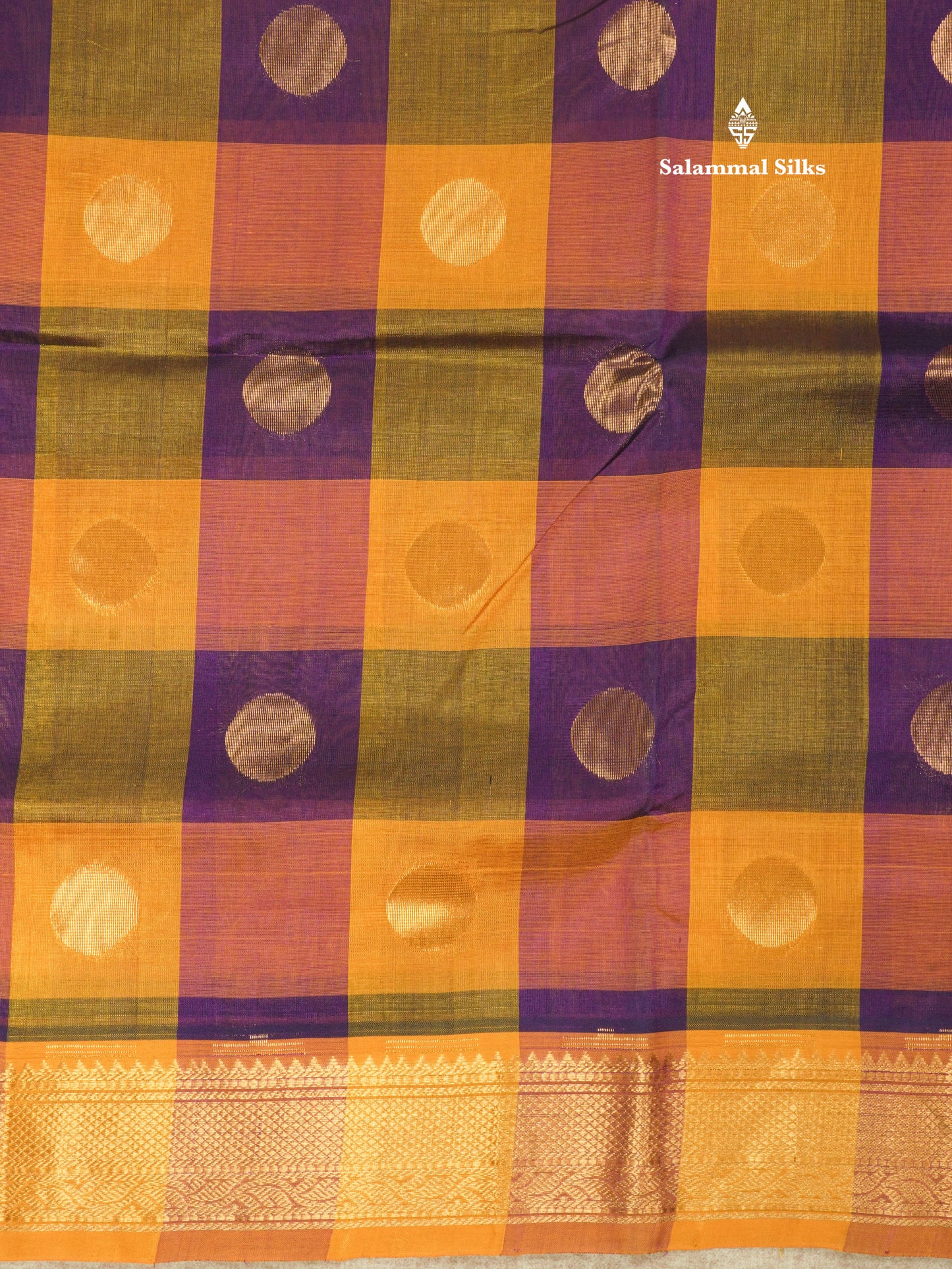 Paalum Pazham Checks Pure Silk Cotton Saree With Contrast Mustard Yellow Border