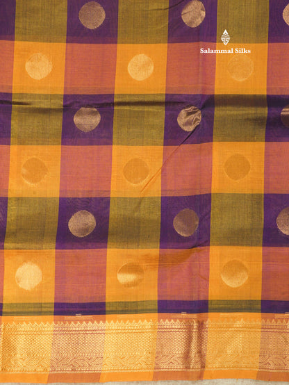 Paalum Pazham Checks Pure Silk Cotton Saree With Contrast Mustard Yellow Border
