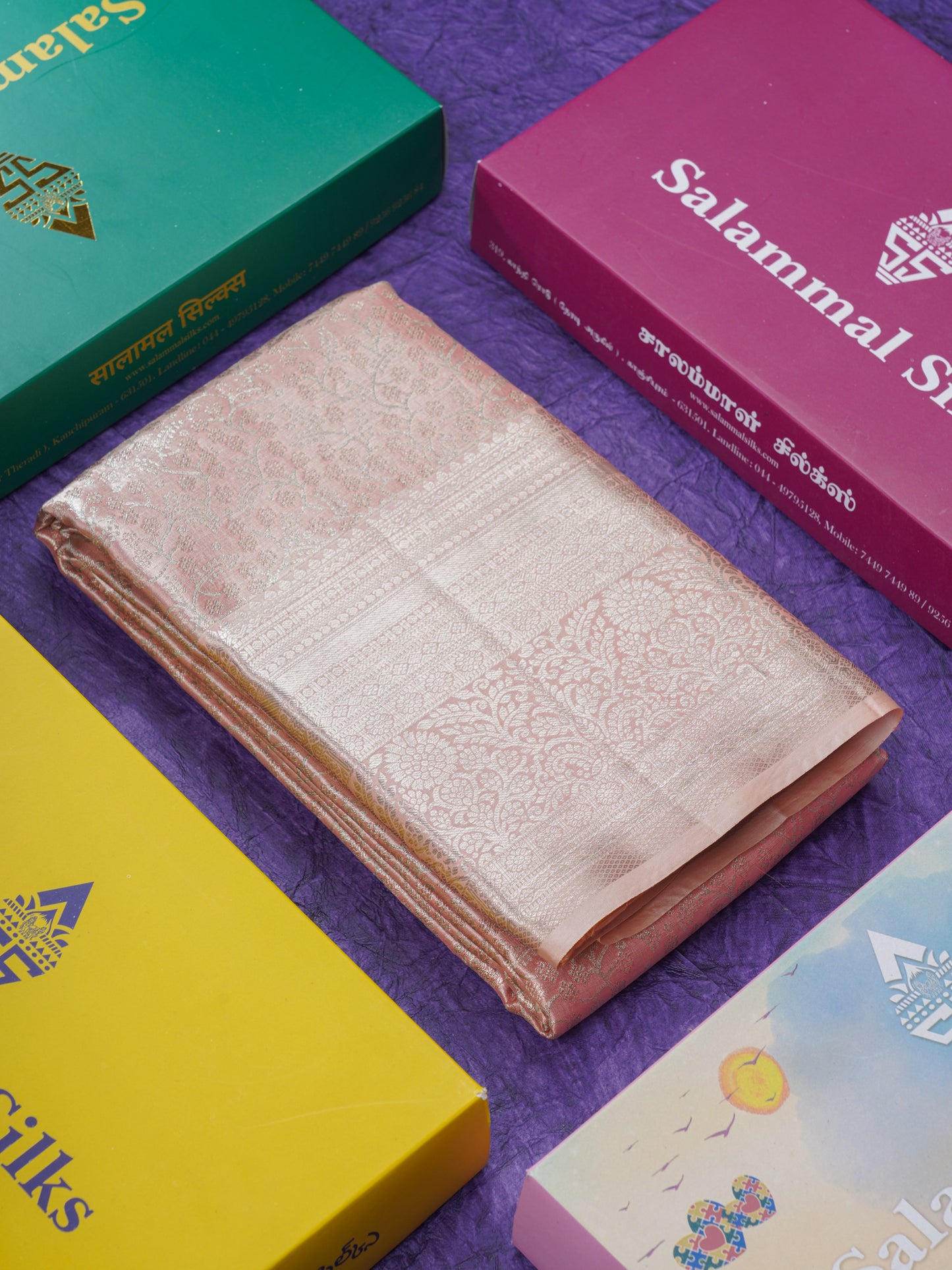 Beautiful Peach Tissue Grand Bridal Pure Kanjivaram Silk Saree With Evening Morning Border