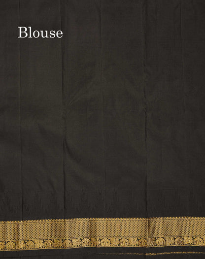 Pure Kanjivaram Silk Saree - White Colour Body Zari Butta & Contrast Black Traditional Temple Border