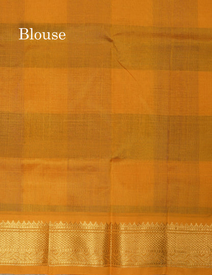 Paalum Pazham Checks Pure Silk Cotton Saree With Contrast Mustard Yellow Border