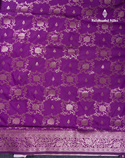 Beautiful Dark Maroon Semi Banaras Saree With Fancy Border