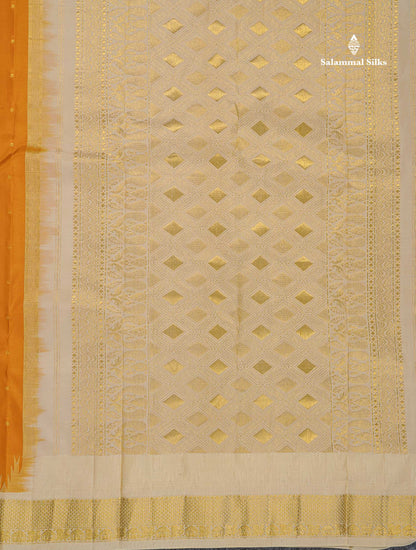 Pure Kanjivaram Silk Saree - White Colour Body Zari Butta & Contrast Black Traditional Temple Border