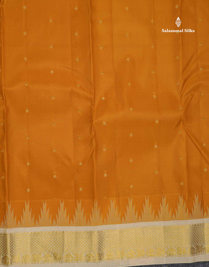 Pure Kanjivaram Silk Saree - White Colour Body Zari Butta & Contrast Black Traditional Temple Border