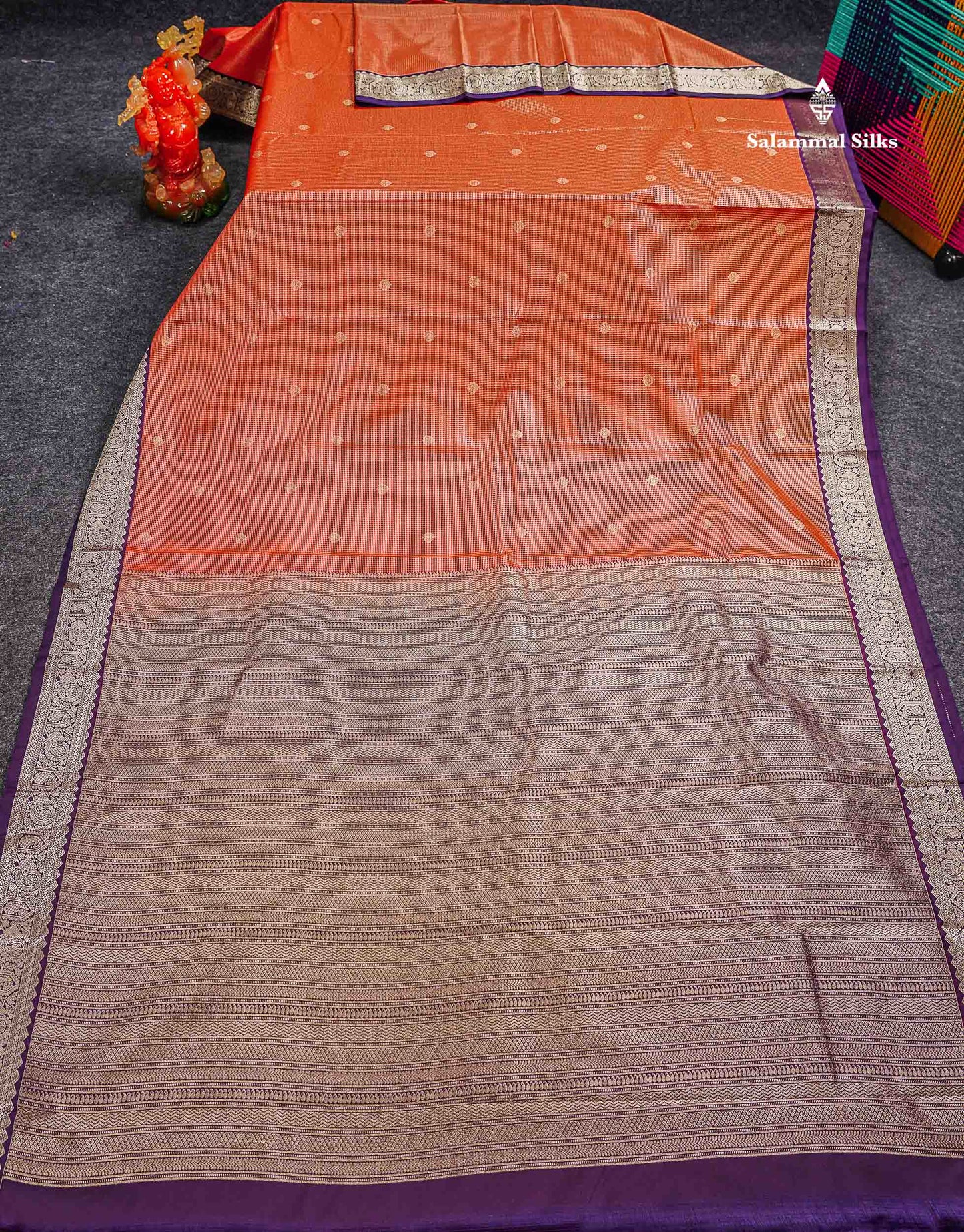 Semi Silk Saree - Snuff Brown Butta With Vaira Oosi Checks Along With Contrast Chilly Red Traditional Small Border