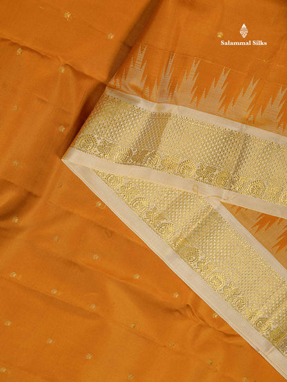 Pure Kanjivaram Silk Saree - White Colour Body Zari Butta & Contrast Black Traditional Temple Border
