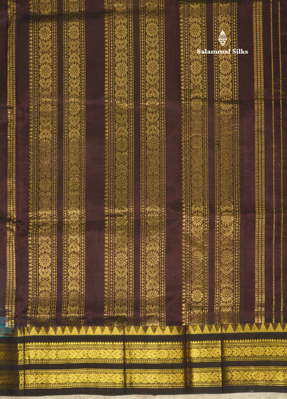 Ramar Blue Pure Silk Cotton Saree With Contrast Dark Brown Traditional Border