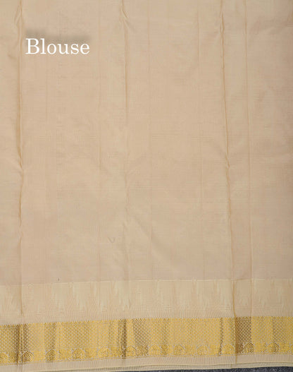 Pure Kanjivaram Silk Saree - White Colour Body Zari Butta & Contrast Black Traditional Temple Border