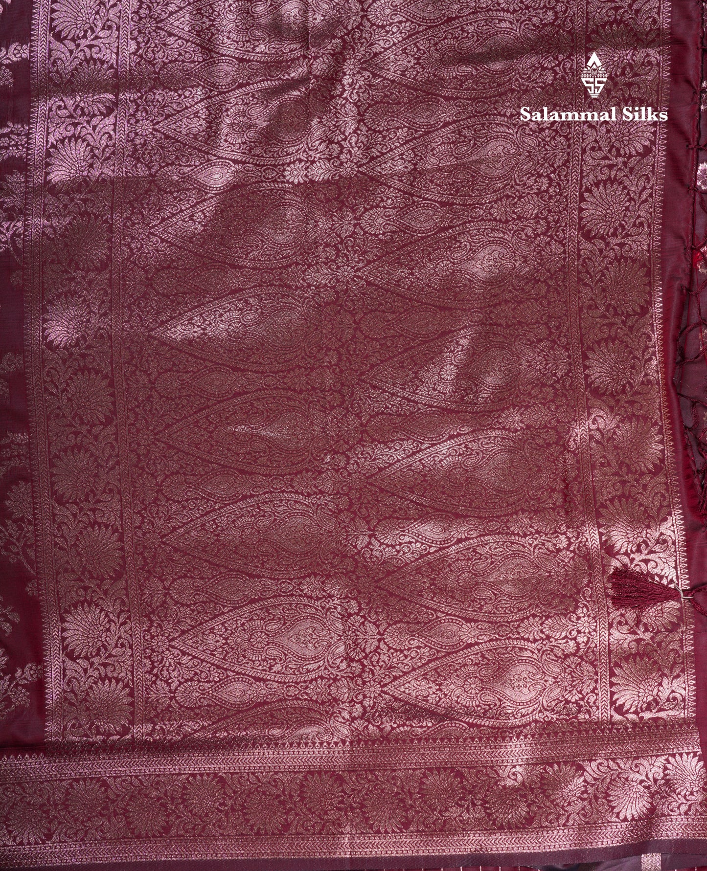 Beautiful Dark Maroon Semi Banaras Saree With Fancy Border