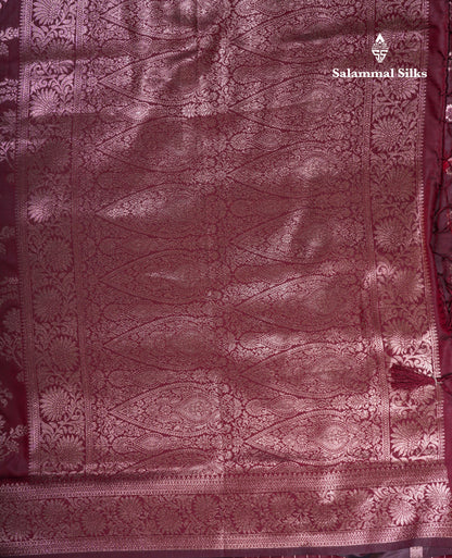 Beautiful Dark Maroon Semi Banaras Saree With Fancy Border