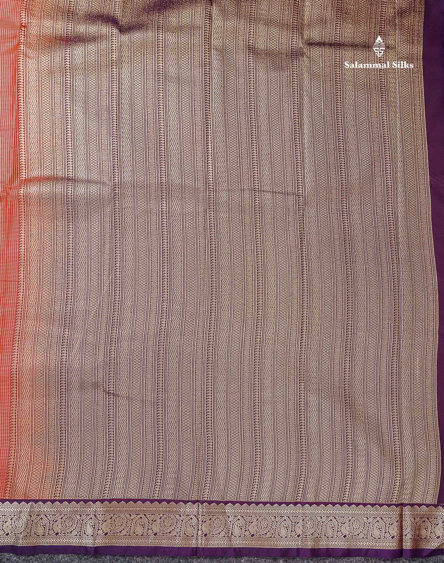 Semi Silk Saree - Snuff Brown Butta With Vaira Oosi Checks Along With Contrast Chilly Red Traditional Small Border