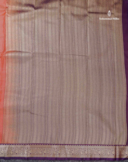 Semi Silk Saree - Snuff Brown Butta With Vaira Oosi Checks Along With Contrast Chilly Red Traditional Small Border