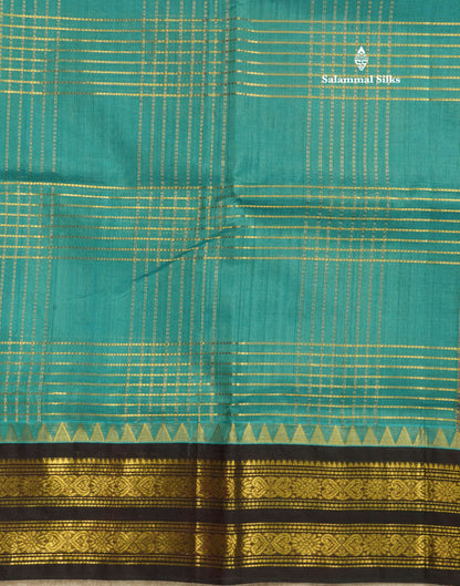 Ramar Blue Pure Silk Cotton Saree With Contrast Dark Brown Traditional Border