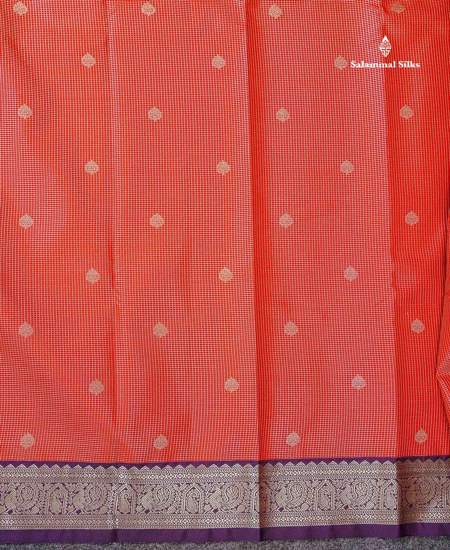 Semi Silk Saree - Snuff Brown Butta With Vaira Oosi Checks Along With Contrast Chilly Red Traditional Small Border
