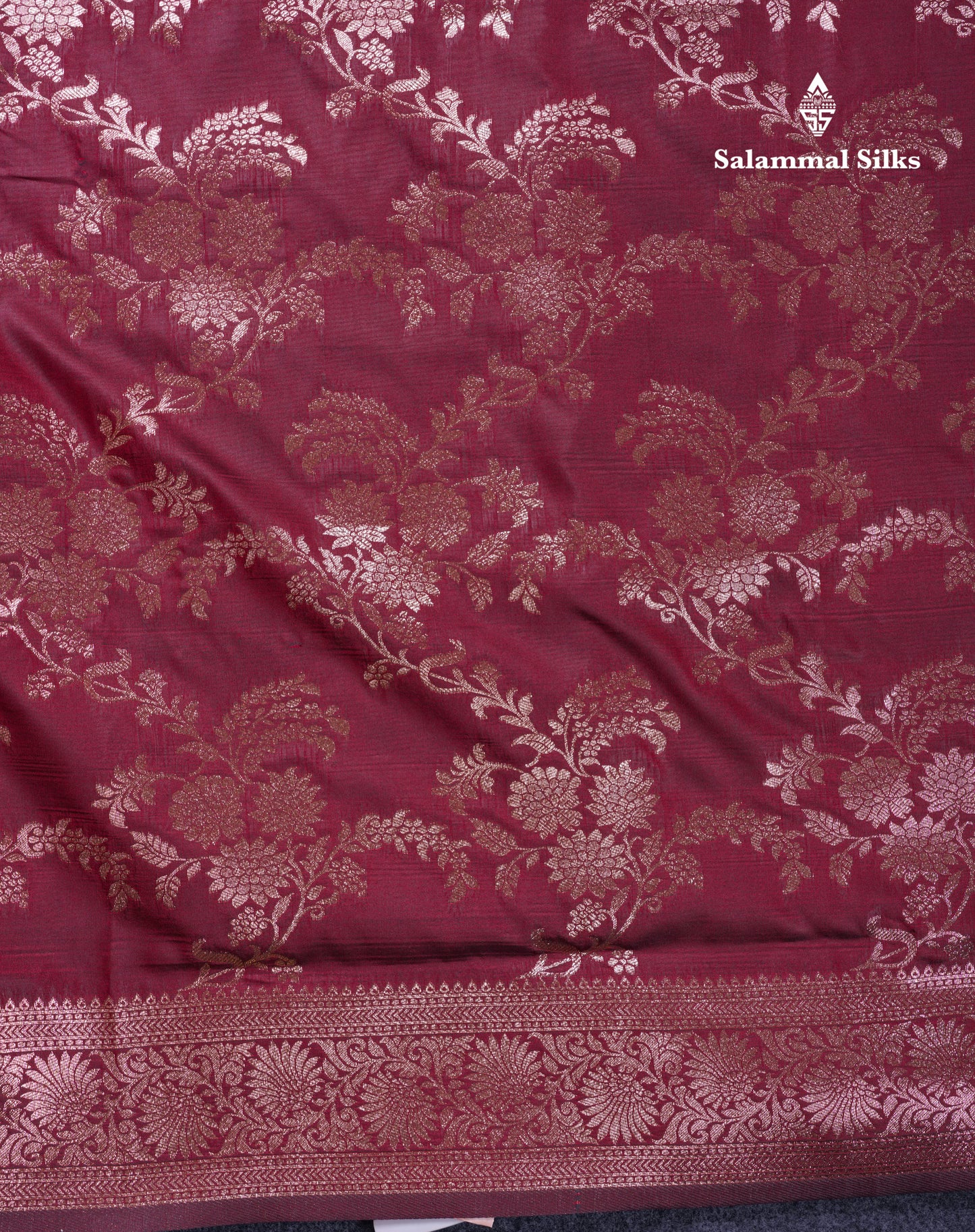 Beautiful Dark Maroon Semi Banaras Saree With Fancy Border