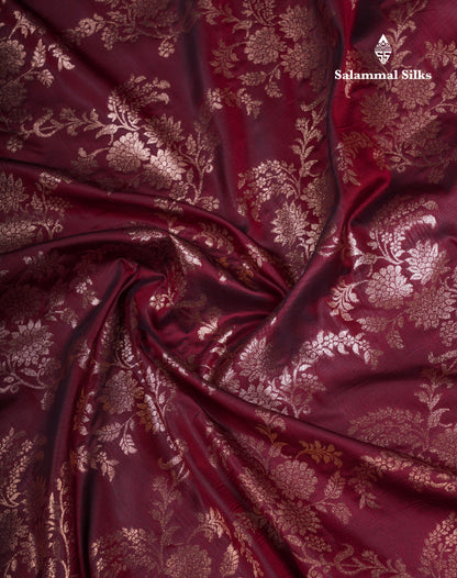 Beautiful Dark Maroon Semi Banaras Saree With Fancy Border