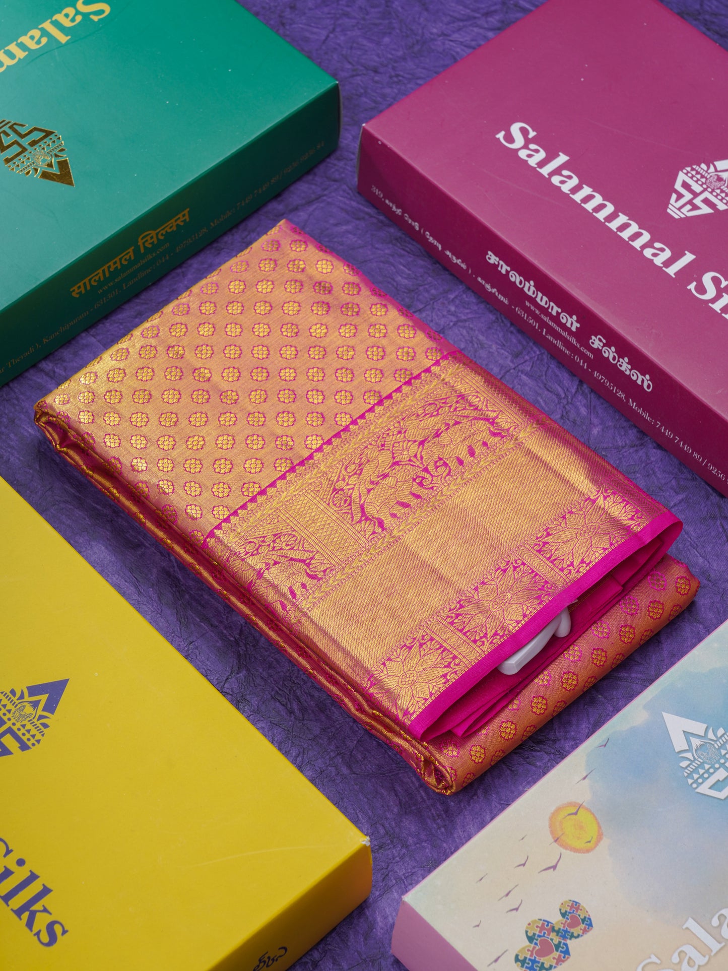 Magenta Pink Tissue Grand Bridal Pure Kanjivaram Silk Saree With Self Border
