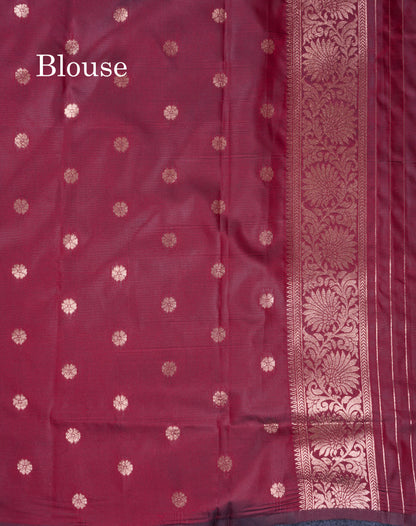 Beautiful Dark Maroon Semi Banaras Saree With Fancy Border
