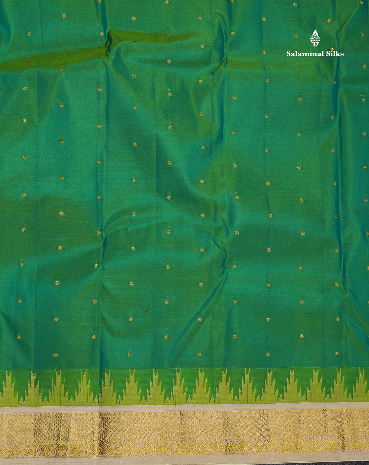Pure Kanjivaram Silk Saree - White Colour Body Zari Butta & Contrast Black Traditional Temple Border
