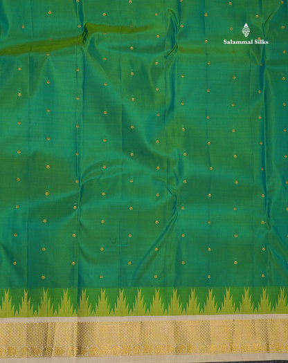 Pure Kanjivaram Silk Saree - White Colour Body Zari Butta & Contrast Black Traditional Temple Border