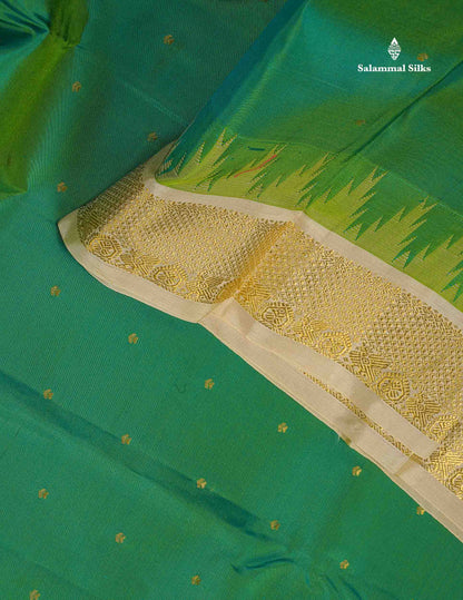 Pure Kanjivaram Silk Saree - White Colour Body Zari Butta & Contrast Black Traditional Temple Border
