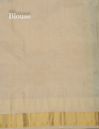 Pure Kanjivaram Silk Saree - White Colour Body Zari Butta & Contrast Black Traditional Temple Border