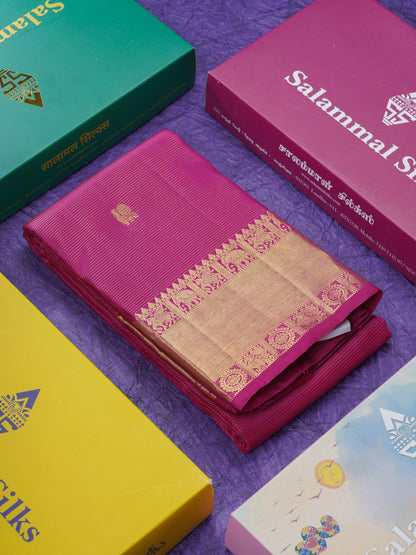 Wine Colour Beautiful Vairaoosi Lines Pure Kanjivaram Silk Saree With Gold Zari Traditional Border