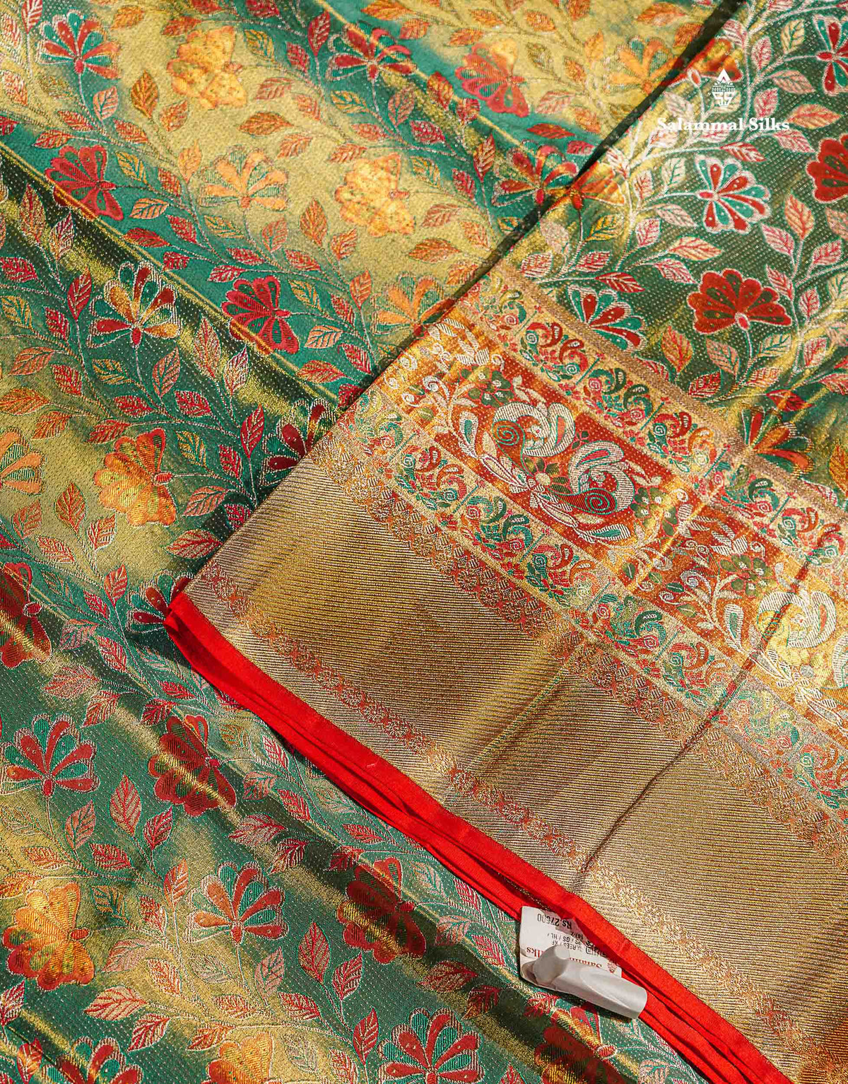 Sapphire Green Meenakari Work Beautiful Tissue Bridal Pure Kanjivaram Silk Saree With Paithani Border