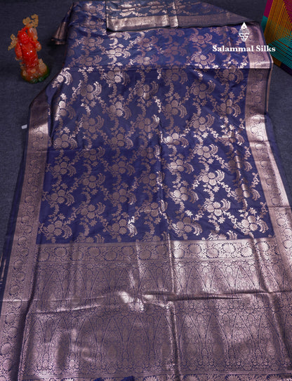 Beautiful Dark Maroon Semi Banaras Saree With Fancy Border