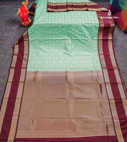 Semi Silk Saree - Onion Pink Mango Butta With Checks Along With Contrast Dark Brown Traditional Gap Border