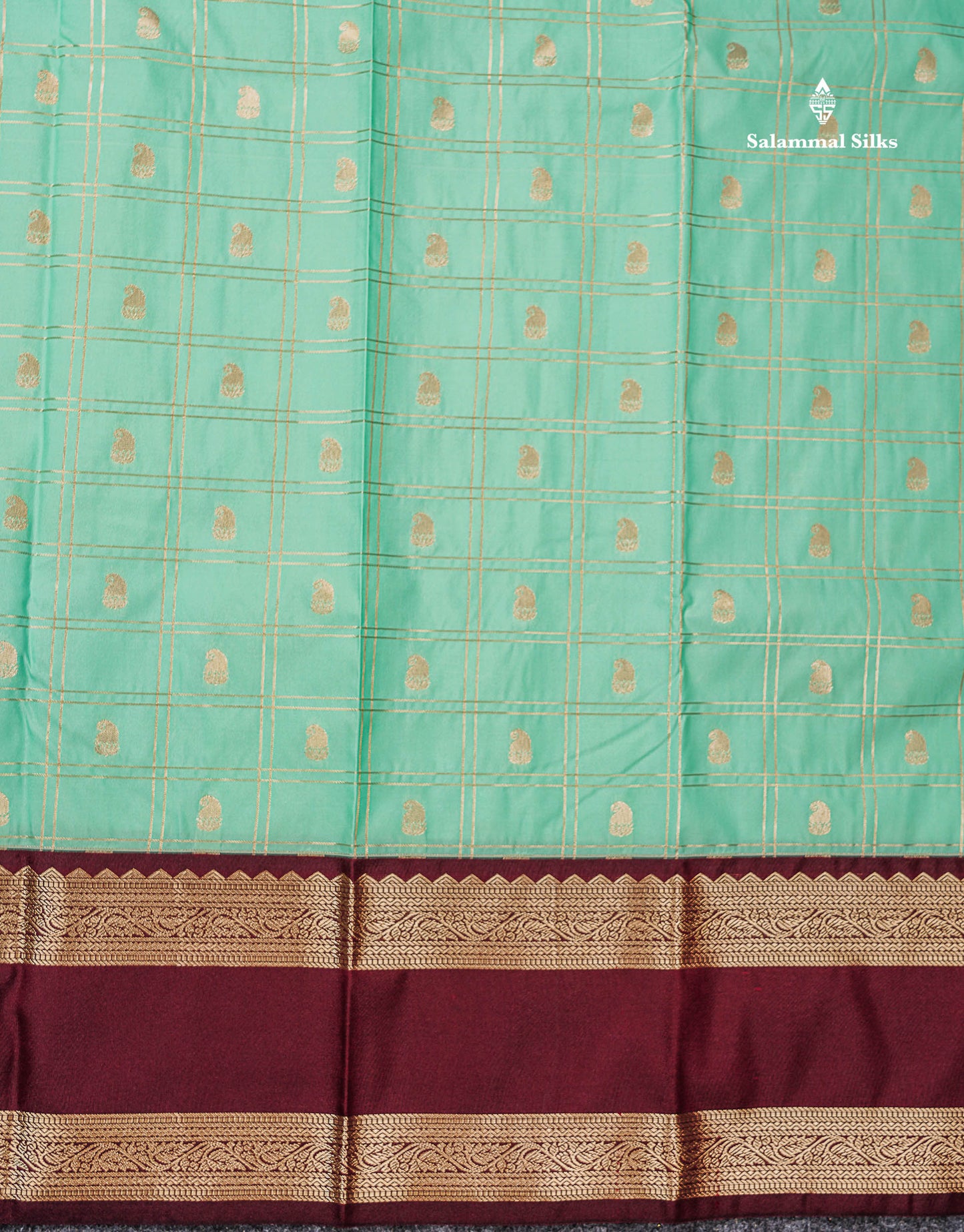 Semi Silk Saree - Onion Pink Mango Butta With Checks Along With Contrast Dark Brown Traditional Gap Border