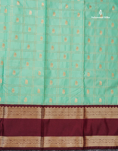 Semi Silk Saree - Onion Pink Mango Butta With Checks Along With Contrast Dark Brown Traditional Gap Border