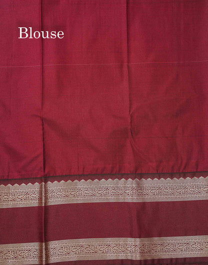 Semi Silk Saree - Onion Pink Mango Butta With Checks Along With Contrast Dark Brown Traditional Gap Border