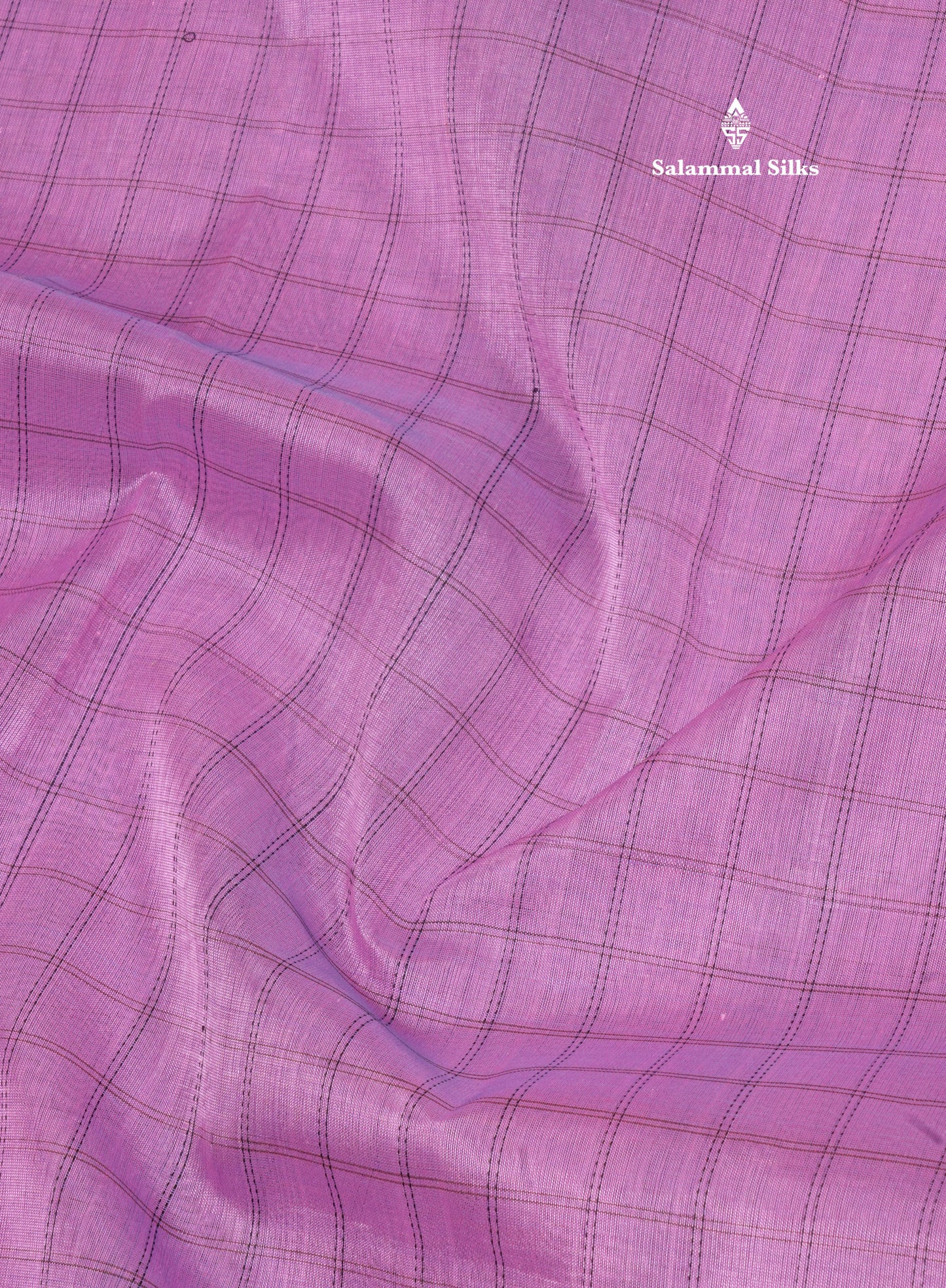 Purple Small Checks Pure Silk Cotton Saree With Contrast Black Traditional Border