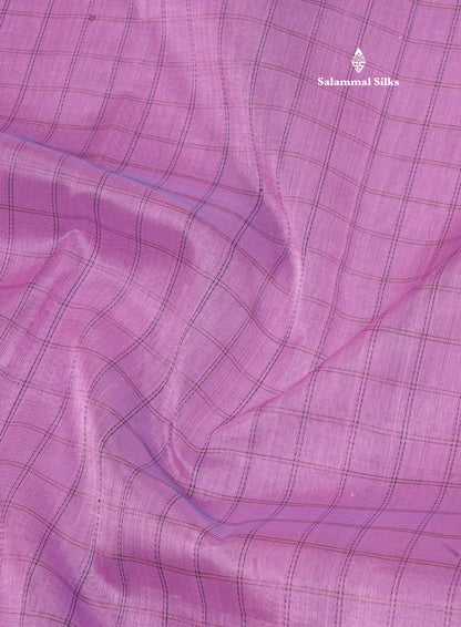 Purple Small Checks Pure Silk Cotton Saree With Contrast Black Traditional Border