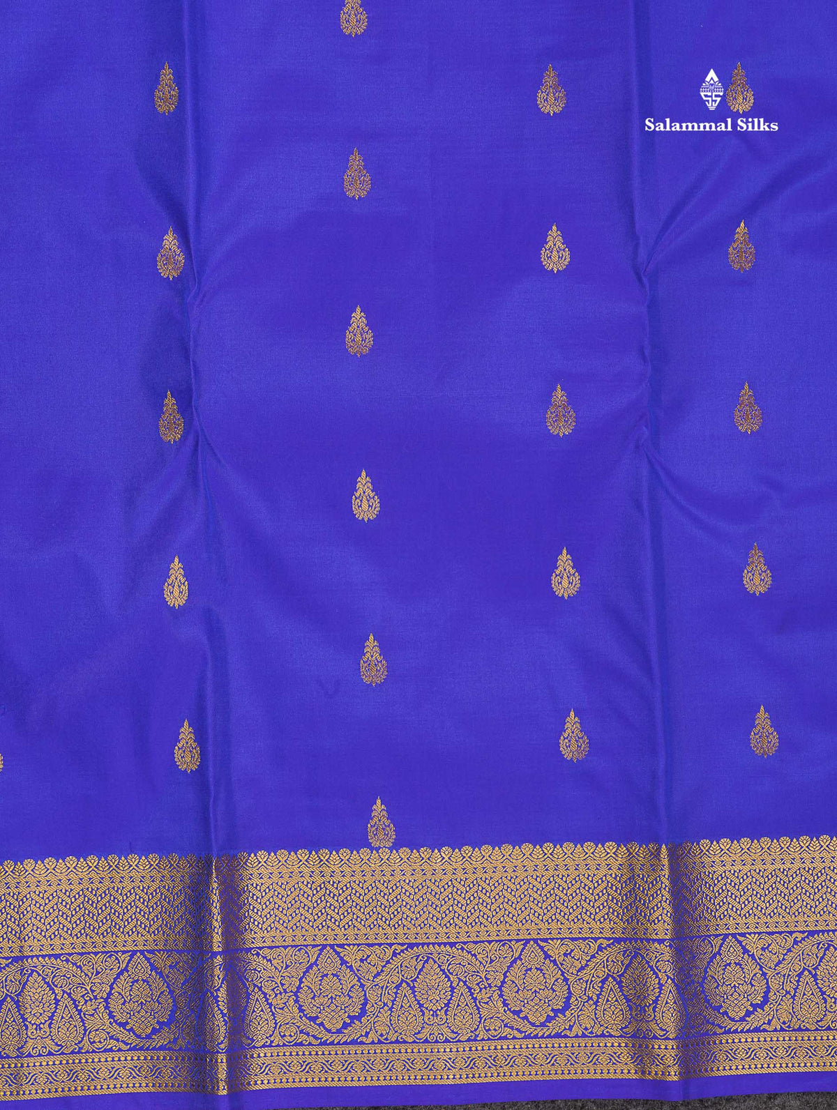 Pure Kanjivaram Silk Saree - Royal Blue Colour Body With Butta & Contrast Pinkish Orange Blouse