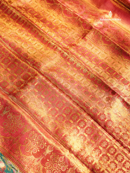 Sapphire Green Meenakari Work Beautiful Tissue Bridal Pure Kanjivaram Silk Saree With Paithani Border