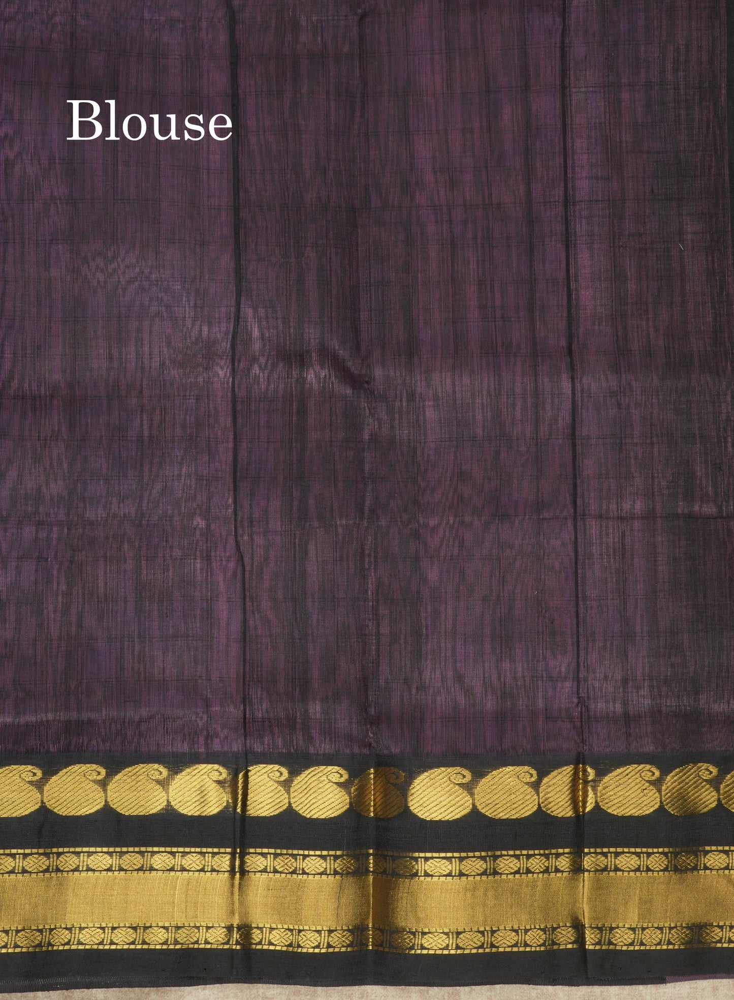 Purple Small Checks Pure Silk Cotton Saree With Contrast Black Traditional Border