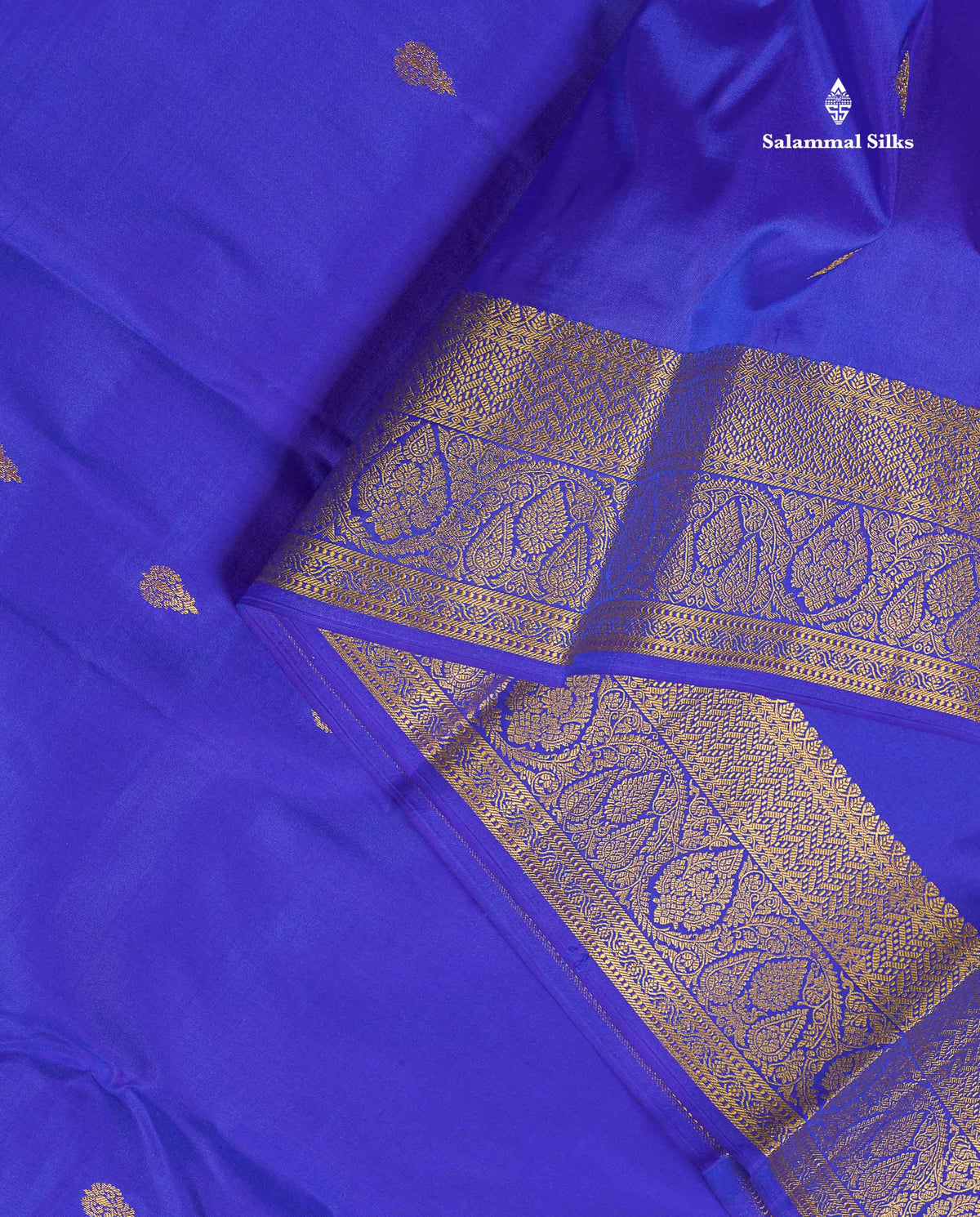 Pure Kanjivaram Silk Saree - Royal Blue Colour Body With Butta & Contrast Pinkish Orange Blouse