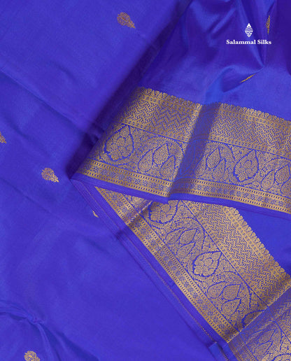 Pure Kanjivaram Silk Saree - Royal Blue Colour Body With Butta & Contrast Pinkish Orange Blouse