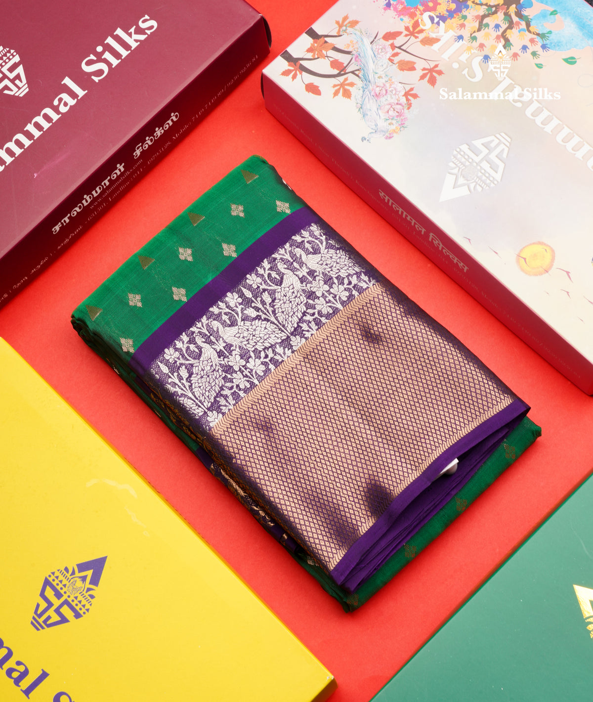 Green Shade Pure Silk Mix Saree With Contrast Violet Border