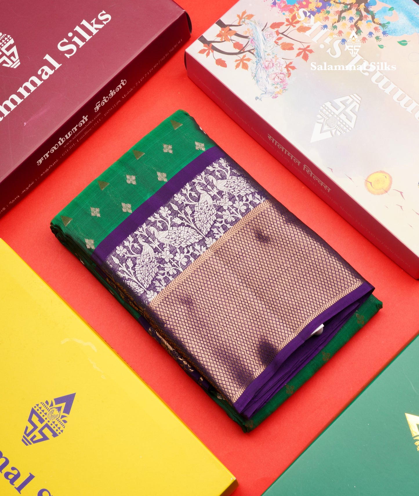Green Shade Pure Silk Mix Saree With Contrast Violet Border