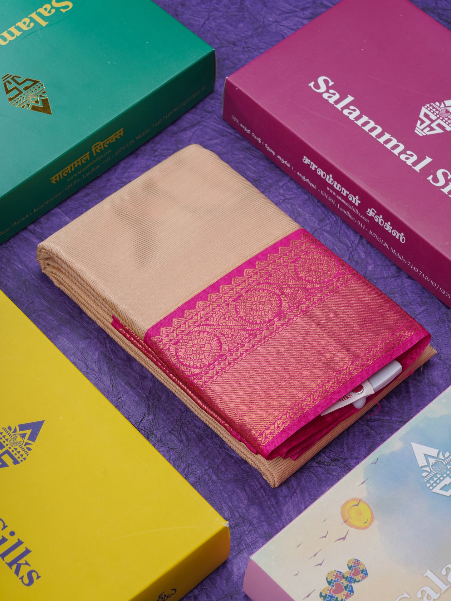 Cream Beautiful Traditional Varaoosi Semi Silk Saree With Contrast Pink Border