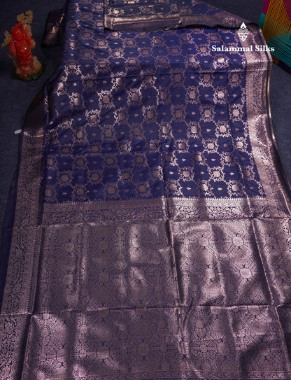 Beautiful Dark Maroon Semi Banaras Saree With Fancy Border