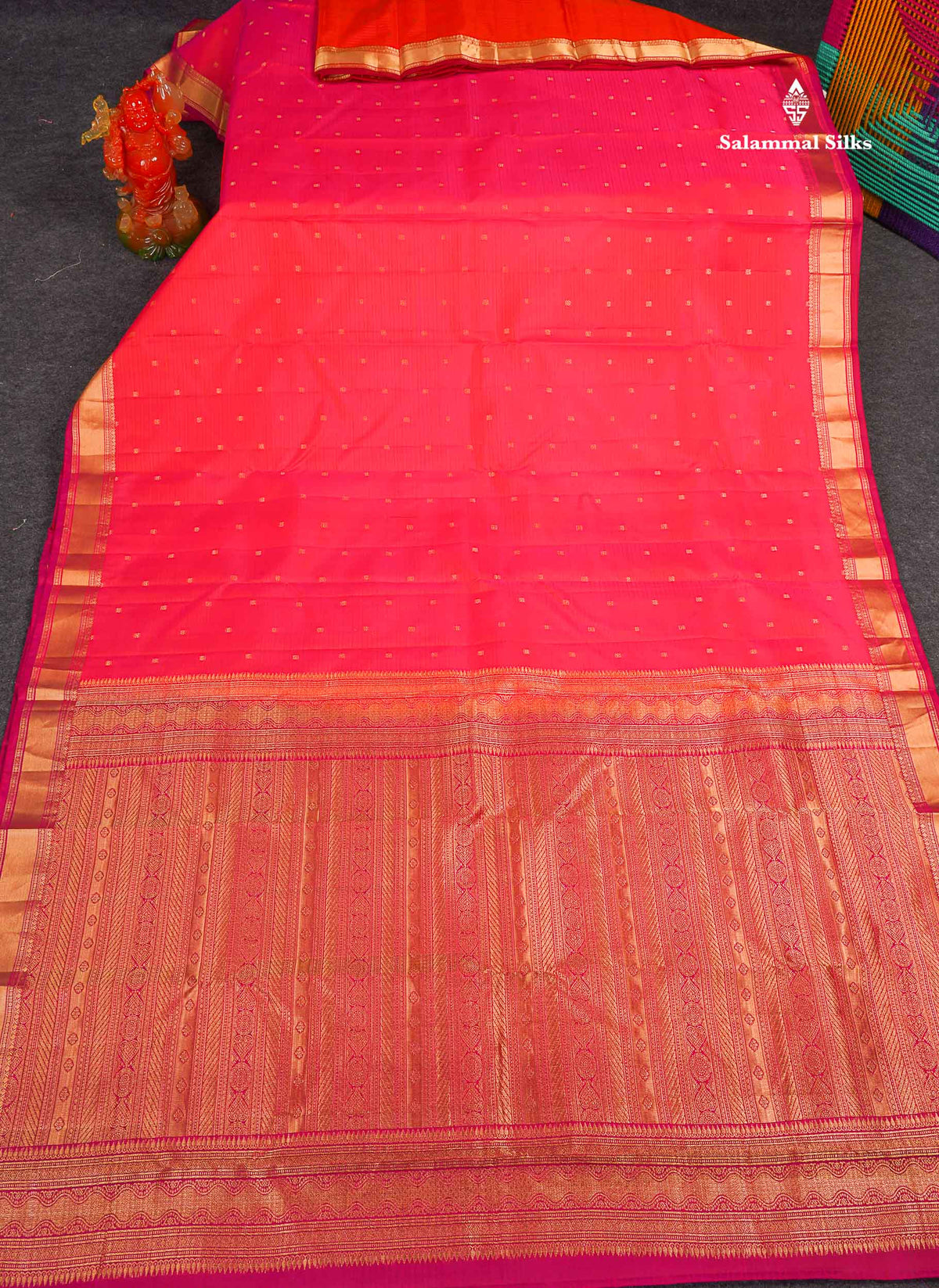 Pure Kanjivaram Silk Saree - Pinkish Orange Colour Body With Traditional Small Border