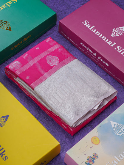 Pink Velthari Checks Beautiful Semi Silk Saree With Contrast Half White Border