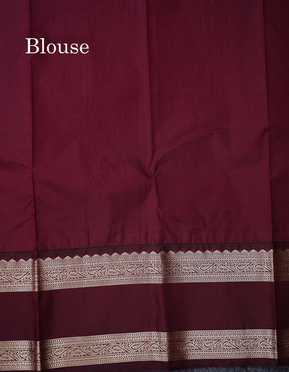 Semi Silk Saree - Onion Pink Mango Butta With Checks Along With Contrast Dark Brown Traditional Gap Border