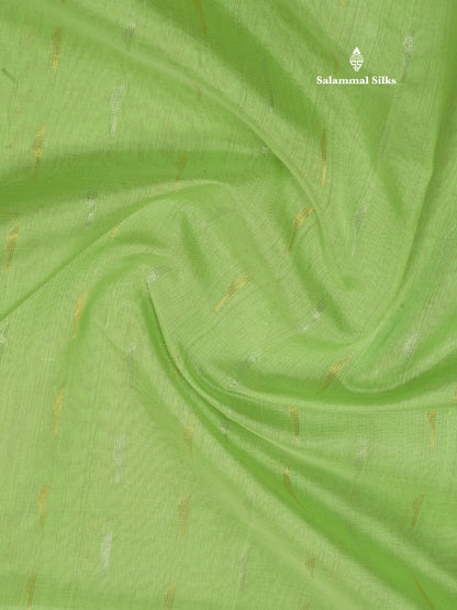 Light Elaichi Green Pure Silk Cotton Saree With Contrast Violet Temple Border