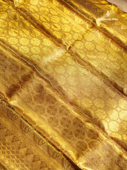 Bridal Pure Kanjivaram Silk Saree - Gold Colour Tissue With Traditional Border